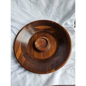 Vintage Mid Century Vermillion‎ Walnut Large 12" Chip and Dip Bowl